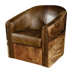 Rustic Swivel Tub Accent Chair