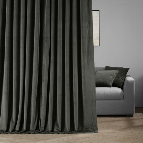 Extra Wide Blackout Velvet Curtain Single Panel, Gunmetal Gray, 100"x96"