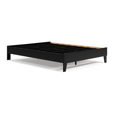 Contemporary Queen Size Platform Bed, Wood Frame With Sturdy Slats, Black