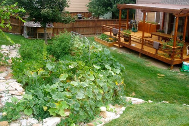 Inspiration for a mid-sized traditional full sun backyard stone garden path in Denver for summer.