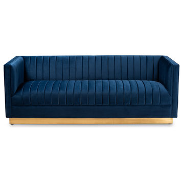 Crispian Fabric Brushed Gold Sofa, Navy Blue/Gold