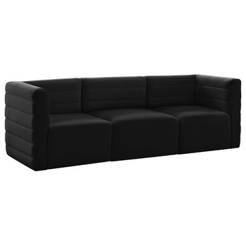 Quincy Velvet Upholstered 3-Piece Modular Sofa, Black