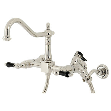 Duchess Two-Handle Wall Mount Bridge Faucet with Brass Sprayer, Polished Nickel