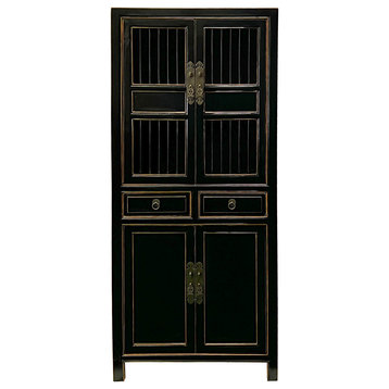 Chinese Distressed Black Small Display Bookcase Curio Cabinet Hcs7585