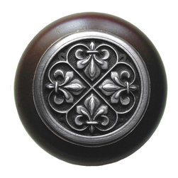 Inviting Home Inc. - Fleur-De-Lis Walnut Wood Knob, Antique-Style Pewter - Cabinet And Drawer Knobs