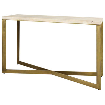 Faye Light Grey Solid Wood w/Gold Iron Base Console Table