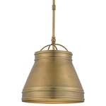 Currey & Company - Lumley Brass Pendant - Whether you think Paris caf style or the kicky New York City limelight when you see the Lumley Brass Pendant, it will bring an urban edge to any interior. The hand-finished frame in an antique brass brings the warmth of the patisserie or the brazenness of the NYC bistro to mind. You will almost sense the aroma of baking bread and pastries wafting through the air! We also offer the Lumley in a kicky combination of French black and Pyrite bronze finishes and in nickel.