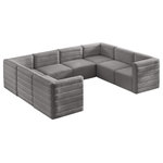 Meridian Furniture - Quincy Velvet Upholstered 8-Piece U-Shaped Modular Sectional, Grey - Show them all that less is more with the minimalist look of this Quincy velvet cloud-like comfort modular sectional. This elegant chair features a simple design that's all about comfort and modern style. The soft grey velvet upholstery is sleek to the touch, and the back of the unit features deep horizontal channel tufting for a look that wows. Because this is a modular seating option, you can pair it easily with other items in the Quincy collection to create a look you love. Latches underneath make it easy to mix and match items from the collection.