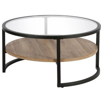 Winston 34.75'' Wide Round Coffee Table in Blackened Bronze/Rustic Oak