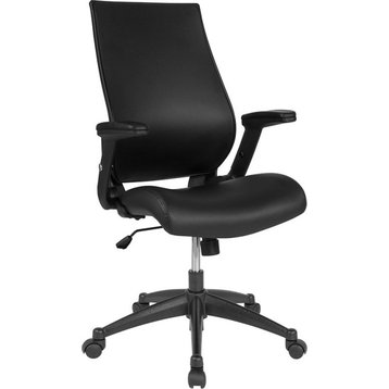 High Back Black Leather Executive Swivel Chair, Molded Foam Seat, Adj. Arms