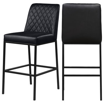 Bryce Faux Leather Upholstered Bar Stool, Set of 2, Black