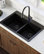 Karran 33" Top Mount Double Bowl 50/50 Quartz Kitchen Sink, Black With Faucet