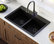 Karran 33" Top Mount Double Bowl 50/50 Quartz Kitchen Sink, Black With Faucet