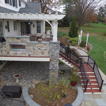 Zuri Deck with Cedar Pergola and Stone Fireplace with Grill