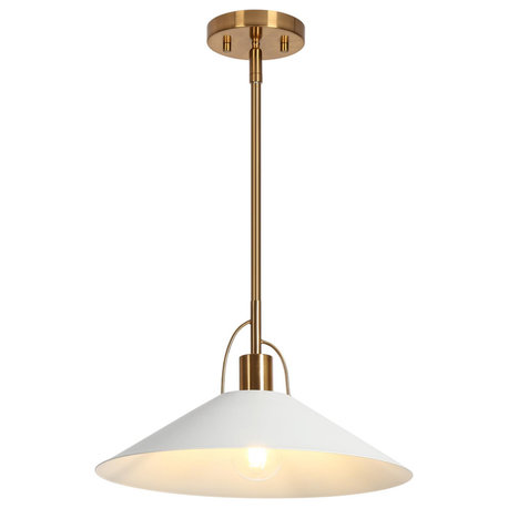 LNC Modern 1-Light Indoor Black Pendant Light, White and Brass