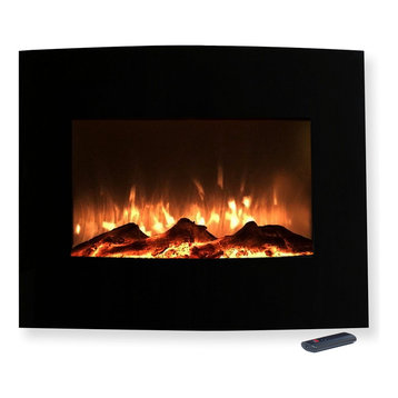 25" Mini Curved Black Fireplace with Wall Mount and Floor Stand by Northwest