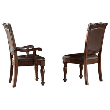 Licona Traditional 2 Dining Chair, Brown Leatherette