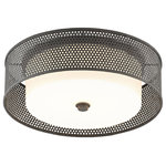 Currey & Company - Notte Flush Mount - When only industrial chic will do for a space, our Notte Flush Mount has all of the rough luxe angles covered. Made of wrought iron that we have treated to a Mol black finish, the shade has been punched. When the lights are switched on, the circles will throw patterns onto surrounding surfaces to make this flush mount a real mood-maker. The acrylic white diffuser is held into place by a simple finial, also of wrought iron in a Mol black finish.