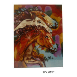 Chinese Porcelain 3 Horse Heads Wall Hanging Art - Home Decor