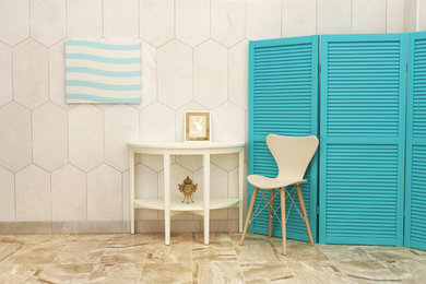 Lilia Marble, Crema Reale Tile, Botticino Moulding