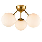 moose.lighting - Massanielli Brass Globe Sputnik Chandelier Ceiling Light- 3 Light - The semi flush mount ceiling light’s canopy and lamp-holder boast a shimmery electrophoretic brass finish, pepping up your space with metallic pizzazz. Crafted of impurity-free hand-blown clear glass, its barn shade with excellent light transmittance makes an industrial yet contemporary statement.