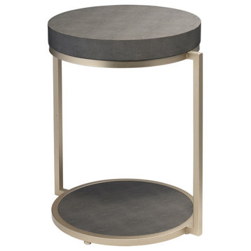 Elegant Retro Faux Shagreen Accent Table Gray Champagne Brass Vintage Style, Gra