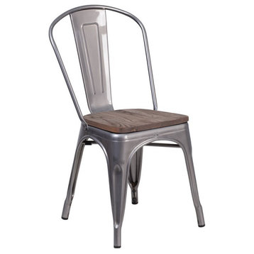 Flash Furniture Metal Stackable Dining Side Chair in Gray