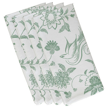 Traditional Bird Floral, Floral Print Napkin, Green, Set of 4