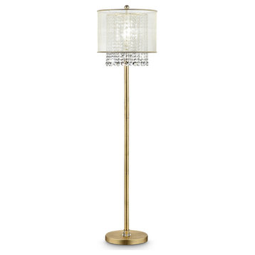 Floor Lamp With Hanging Crystal Accents, White and Gold