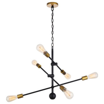 Living District Axel 6-Light Metal Pendant in Black/Brass Finish