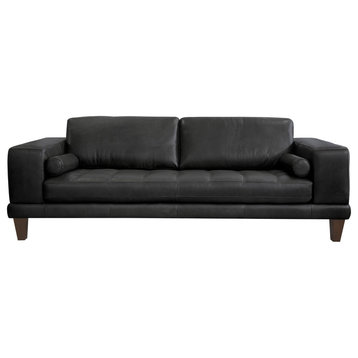 Contemporary Sofa, Oversized Padded Seat & Back With Bolster Pillows, Black