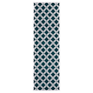 Weave & Wander Qazi Textured Lustrous Geometric Rug, Teal/White, 2'6"x8'