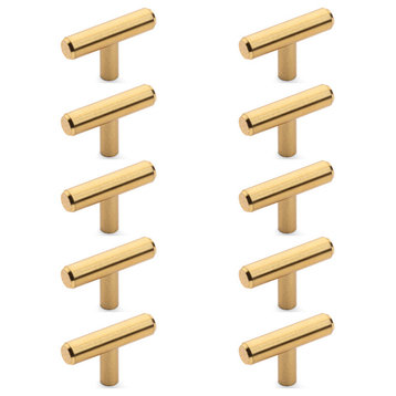 Brushed Brass Euro Style T-Bar Cabinet Knobs [10-PACK]