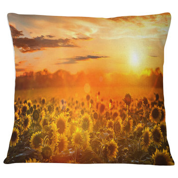 Yellow Sunset over Sunflowers Floral Throw Pillow, 18"x18"