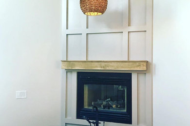Inspiration for a large industrial master white tile and subway tile porcelain tile and black floor bathroom remodel in Other with shaker cabinets, beige cabinets, gray walls, an undermount sink, quartz countertops and white countertops