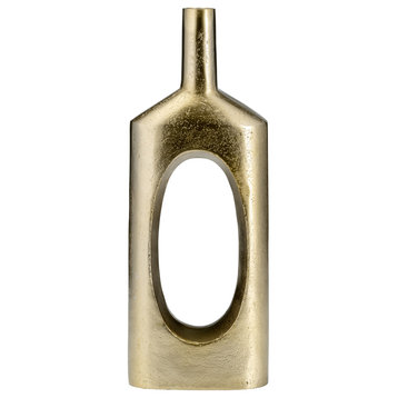 Metal, 16"H, Tall Modern Open Cut Out Vase, Gold