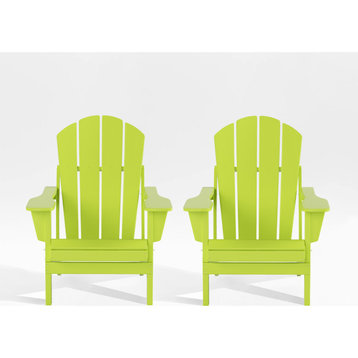 WestinTrends 2PC Outdoor Folding Adirondack Chair Set, Fire Pit Lounge Chairs, Lime
