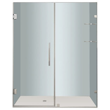 Aston Nautis Frameless Hinged Shower Door With Glass Shelves, Stainless, 69"x72"