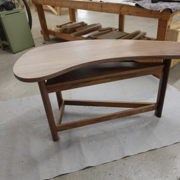 Kidney shaped Tv table and shelf