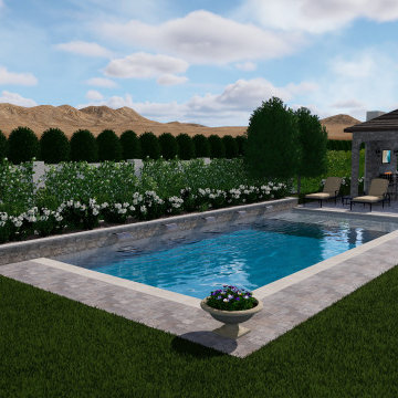Modern Mediterranean Pool, Courtyard, Cabana, Fireplace - Toll Brothers