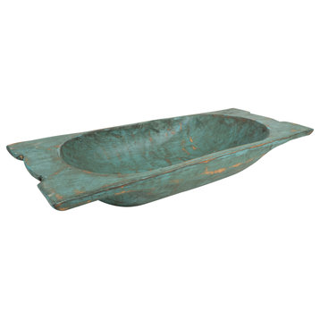 Eurostyle Trencher Rustic Wooden Dough Bowl With Handles-Trencher, Turquoise