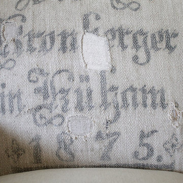 Antique Style Chaise Longue with Antique German Feed Sack Upholstery