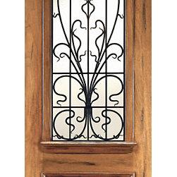 AN-2009-1 Mahogany Hand Carved French Art Nouveau Forged Iron Glass Single Door - Windows And Doors