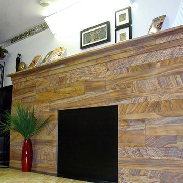 Rainbow Sandstone Tiled Fireplace