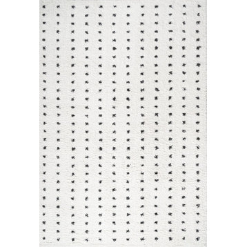 Pele Modern Geometric Dot Shag, White/Black, 5'x8'