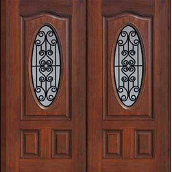 Prehung Double Door 80 Fiberglass Verona Eyebrow Oval Lite GBG Glass - Front Doors