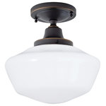 Norwell Lighting - Schoolhouse Flush Mount, Oil Rubbed Bronze, Splashed Opal Glass - See Image 2 For Metal Finish