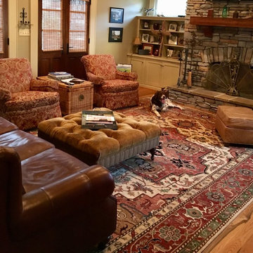Serapi oriental rugs lays the foundation for this comfortble family room