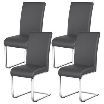 4 Pack Modern Dining Chair, Cantilever Chrome Base & PU Leather Seat, Dark Gray