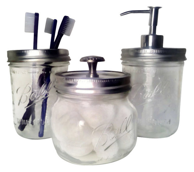 Bath Mason Jars, Set of 3 Farmhouse Bathroom Accessory Sets by